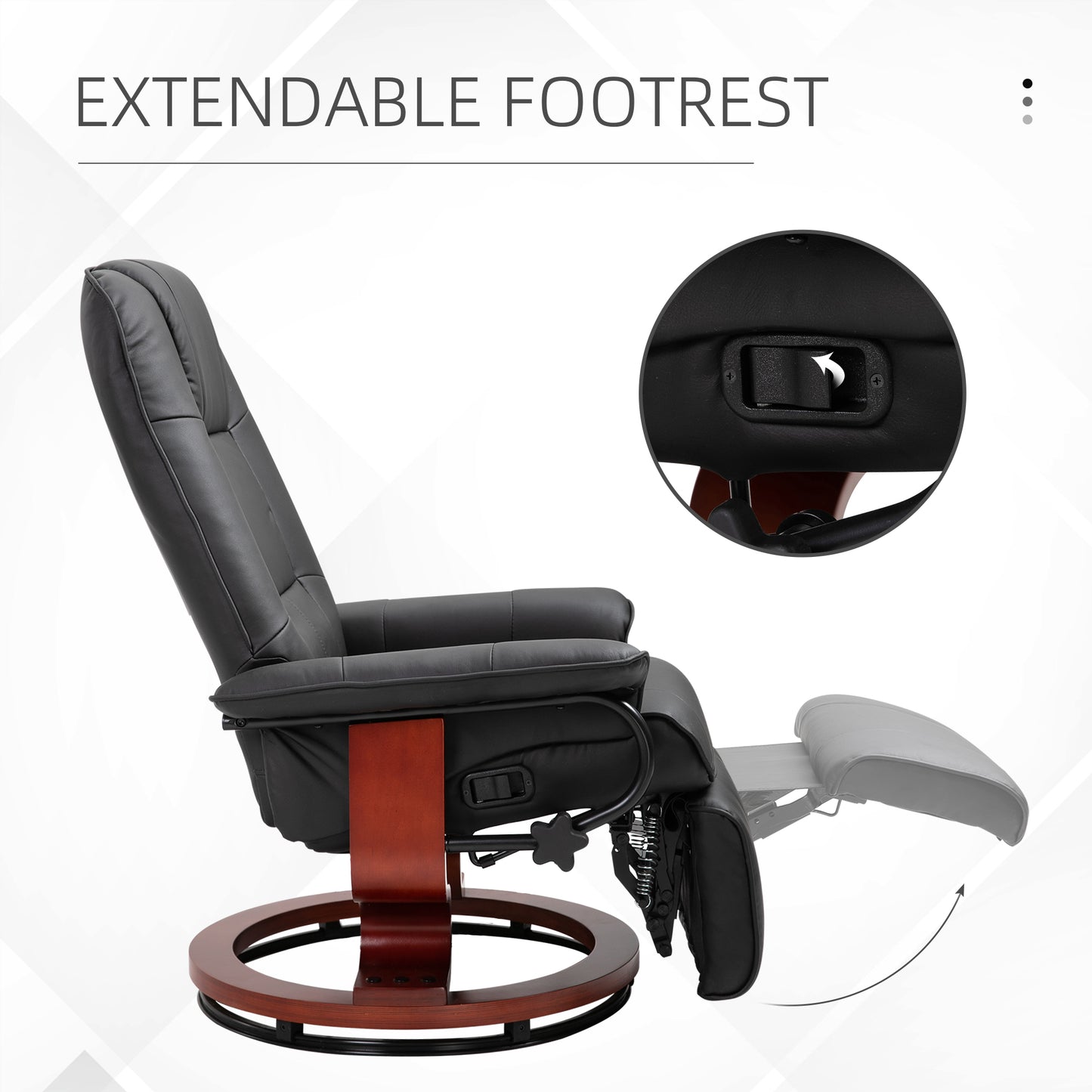 HOMCOM 360° Swivel Recliner Chair with Footstool, Faux Leather Upholstered Armchair for Living Room, Bedroom, Office, Black