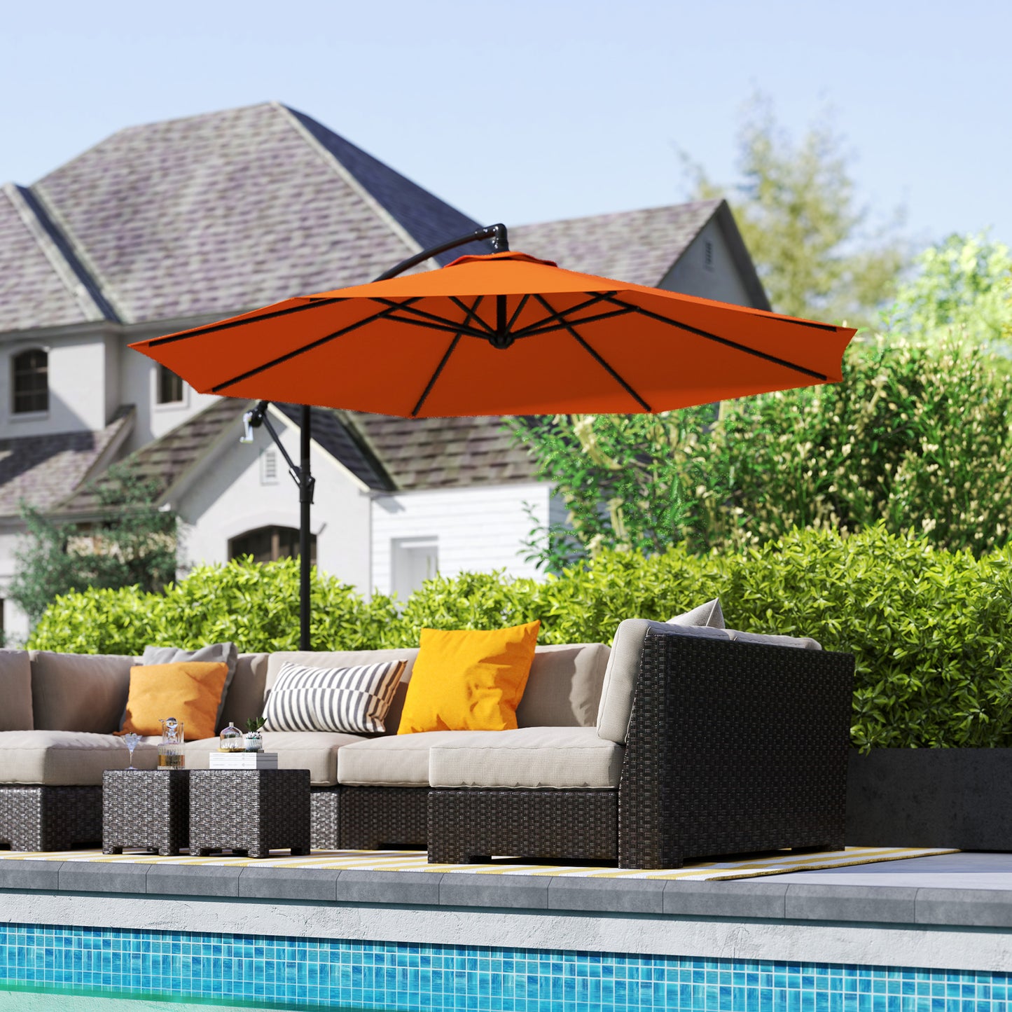Outsunny 3m Garden Banana Parasol with Cross Base for Garden Family Use, Orange