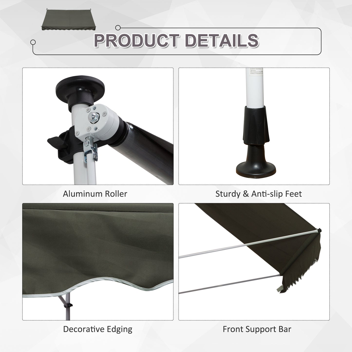 Outsunny 3x1.5m  Adjustable Outdoor Aluminium Frame Awning Grey