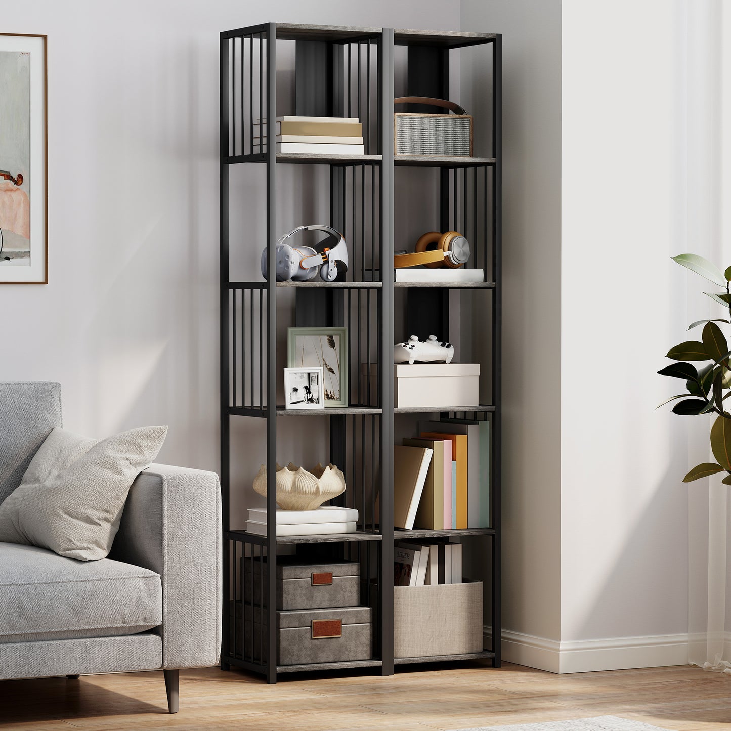 HOMCOM 5-Tier Bookshelf with Steel Frame - Grey