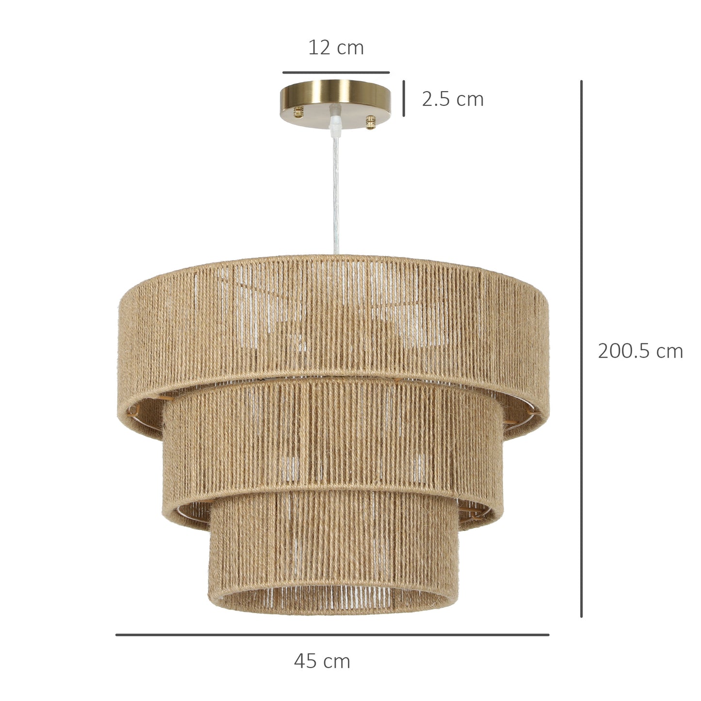 HOMCOM Hemp Rope Ceiling Light, 3-Layer Boho Pendant Light, 4 x E14 Vintage Ceiling Lamp Fixtures for Living Room, Bedroom, Kitchen, Hallway, Light Brown