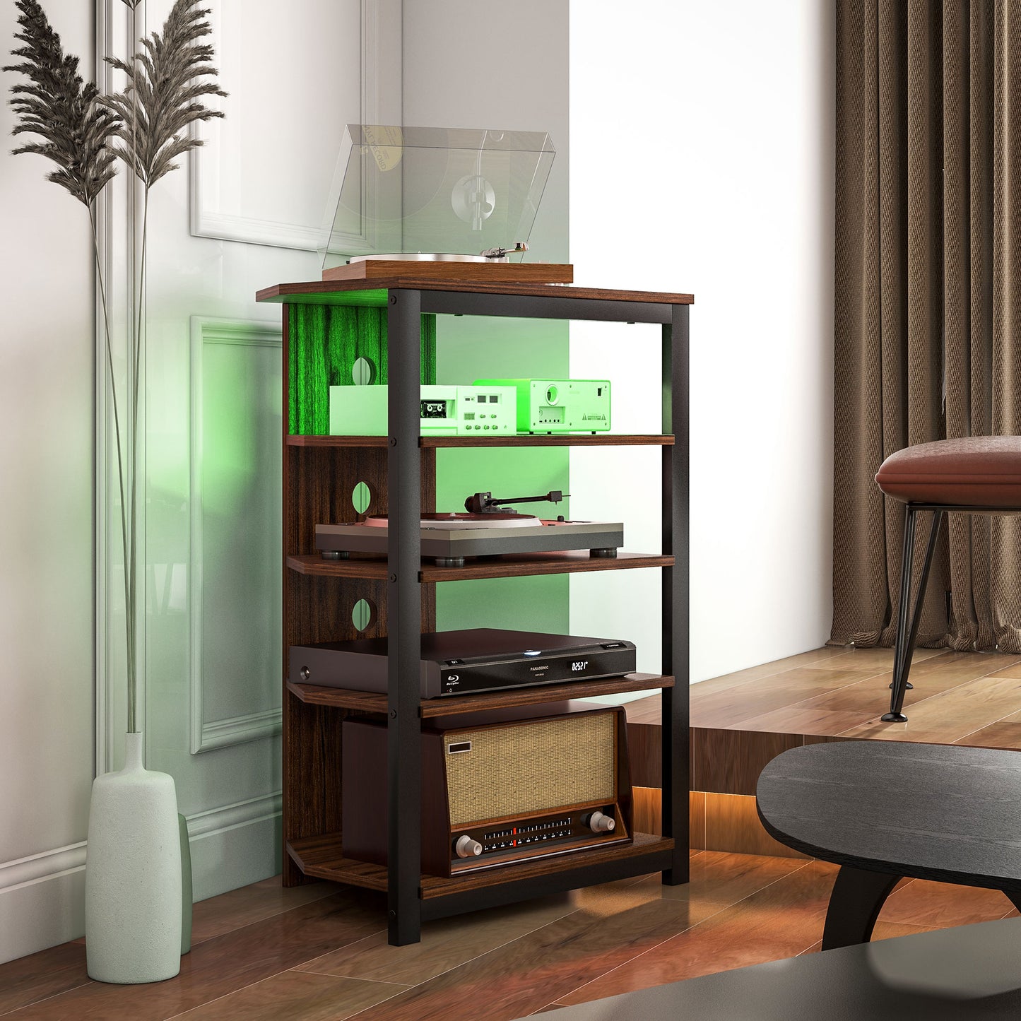 HOMCOM 4-Tier Corner TV Stand with Storage, LED Lights, Cable Management, Small TV Unit Entertainment Centre for TVs up to 29", for Living Room, Bedroom