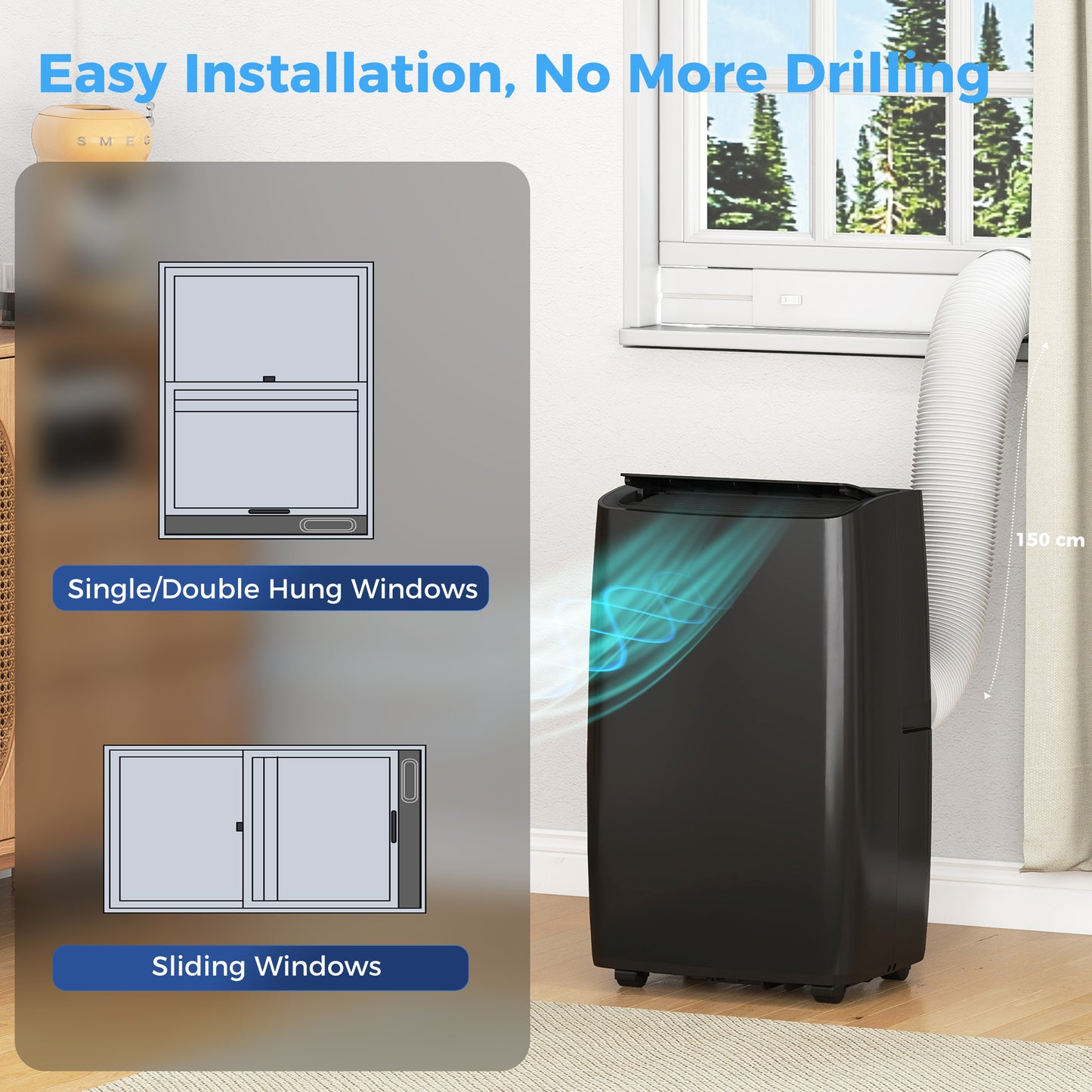 HOMCOM Portable Air Conditioner 14000 BTU, 4-in-1 Air Conditioning Unit, Dehumidifier, Cooling, Fan, Children Lock, 40m²