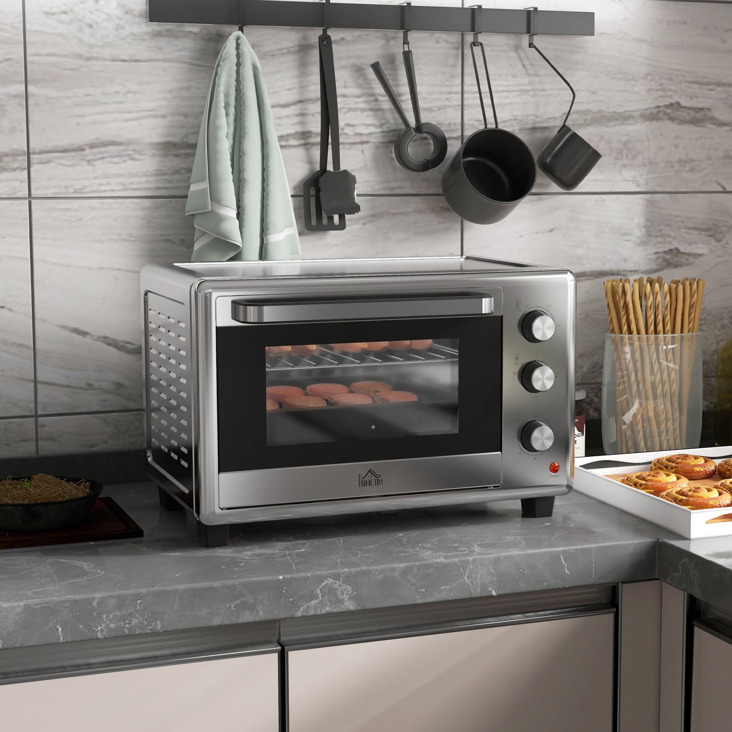 HOMCOM 30L 60-230℃ Mini Electric Oven, with Accessories - Silver Tone