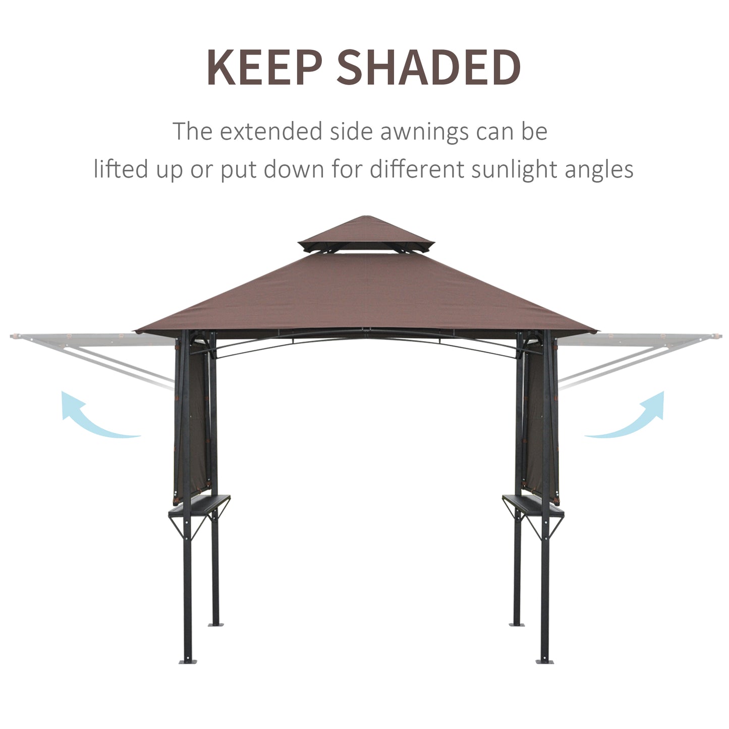 Outsunny 2.4 x 1.5 m (8' x 5') Grill Gazebo Canopy with Extendable Side Awnings, Outdoor BBQ Gazebo Shelter with 2 Side Shelves for Garden, Patio, Barbecue, Picnic, Coffee