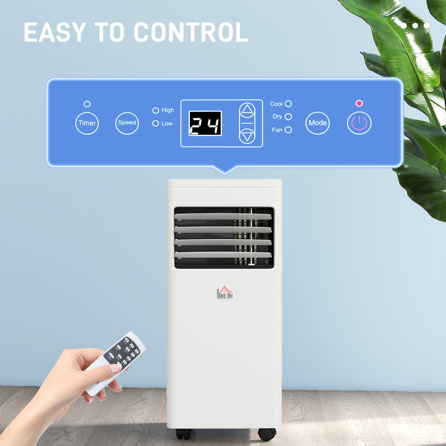 HOMCOM 7000 BTU Air Conditioning Unit, 3-in-1 Portable Air Conditioner, Dehumidifier, Cooling Fan with 2 Speeds, 24H Timer, Remote Control, Digital Display, Window Venting Kit, 26m²