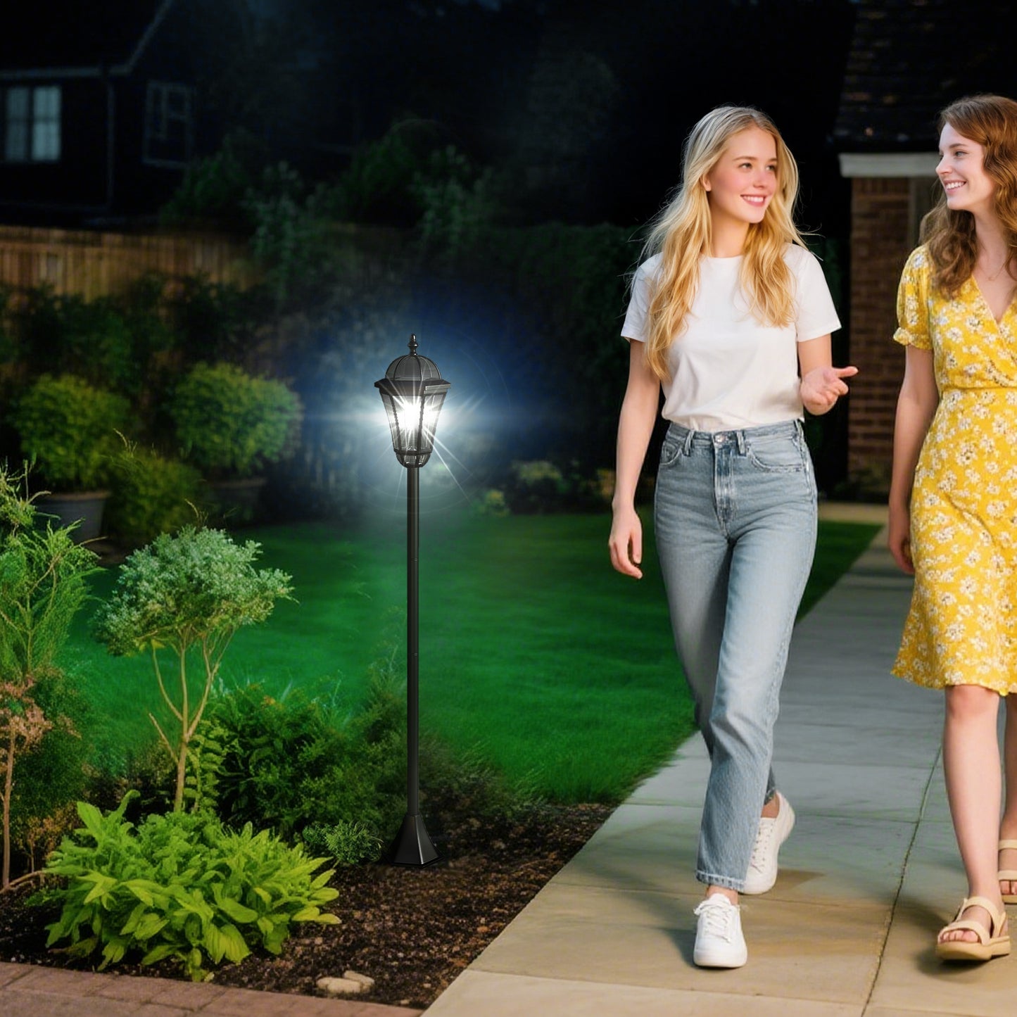 Outsunny 2 PCS 1.3M Garden Solar Lamp Post Lights Solar Powered LED Lantern Patio Pathway Walkway Outdoor Water-Resist Auto Switch 6 Hours Black