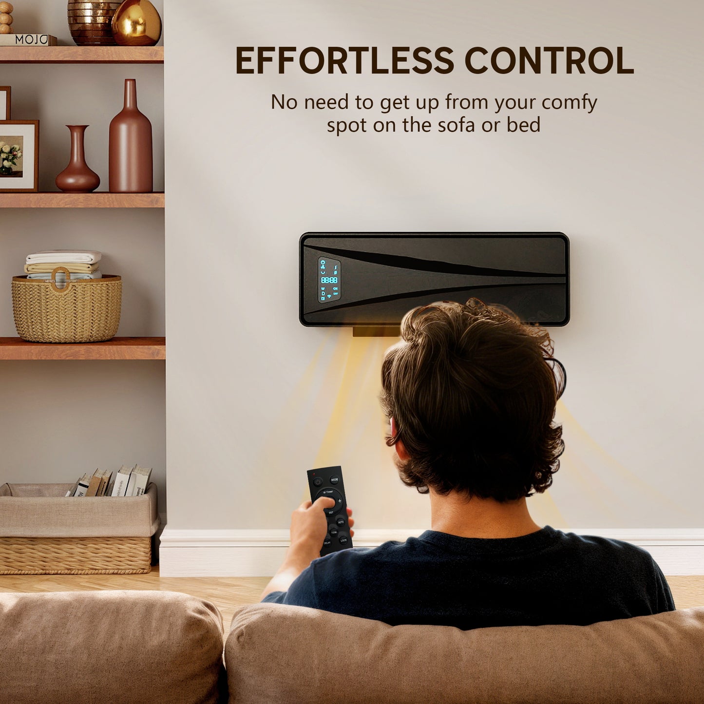 HOMCOM 2000W Ceramic Electric Heater with Fan, Adjustable Thermostat, Wall Mounted - Black