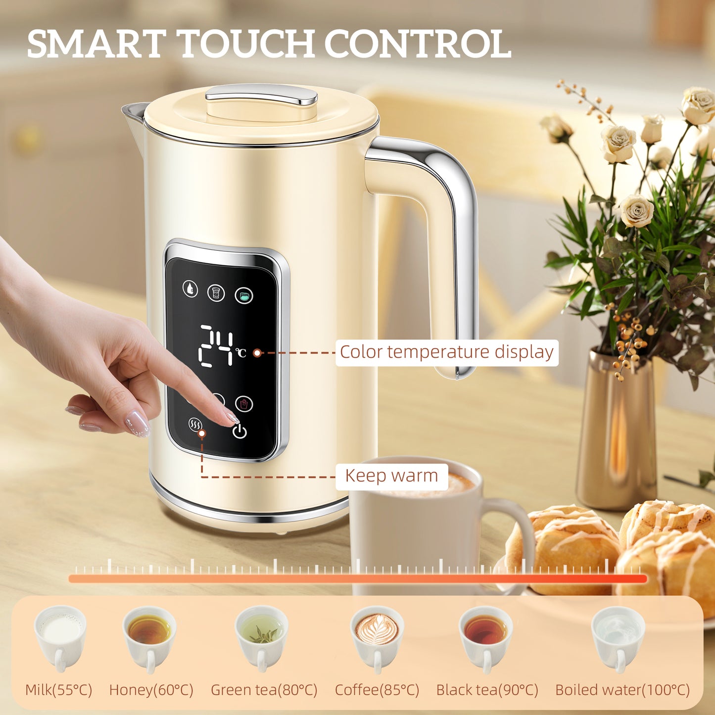 HOMCOM Touch Screen Kettle and Toaster Set - Cream