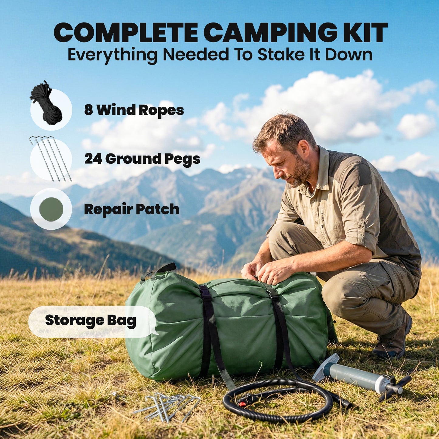 Outsunny Inflatable Camping Tent, 4 Season Hot Tent 10000mm Waterproof with Chimney Opening, Sky Light and Air Pump, Green