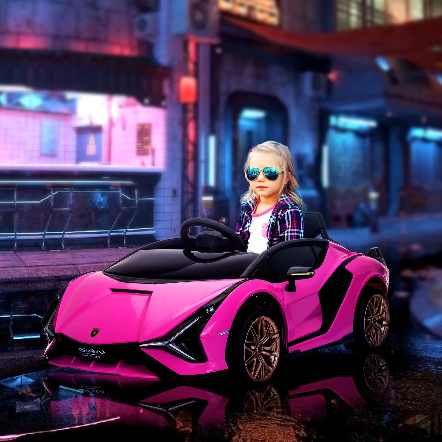 Lamborghini Sian Licensed 12V Kids Electric Ride On Car 2 Motors Toy Car with Remote Control Music Lights MP3 for 3-5 Years Pink