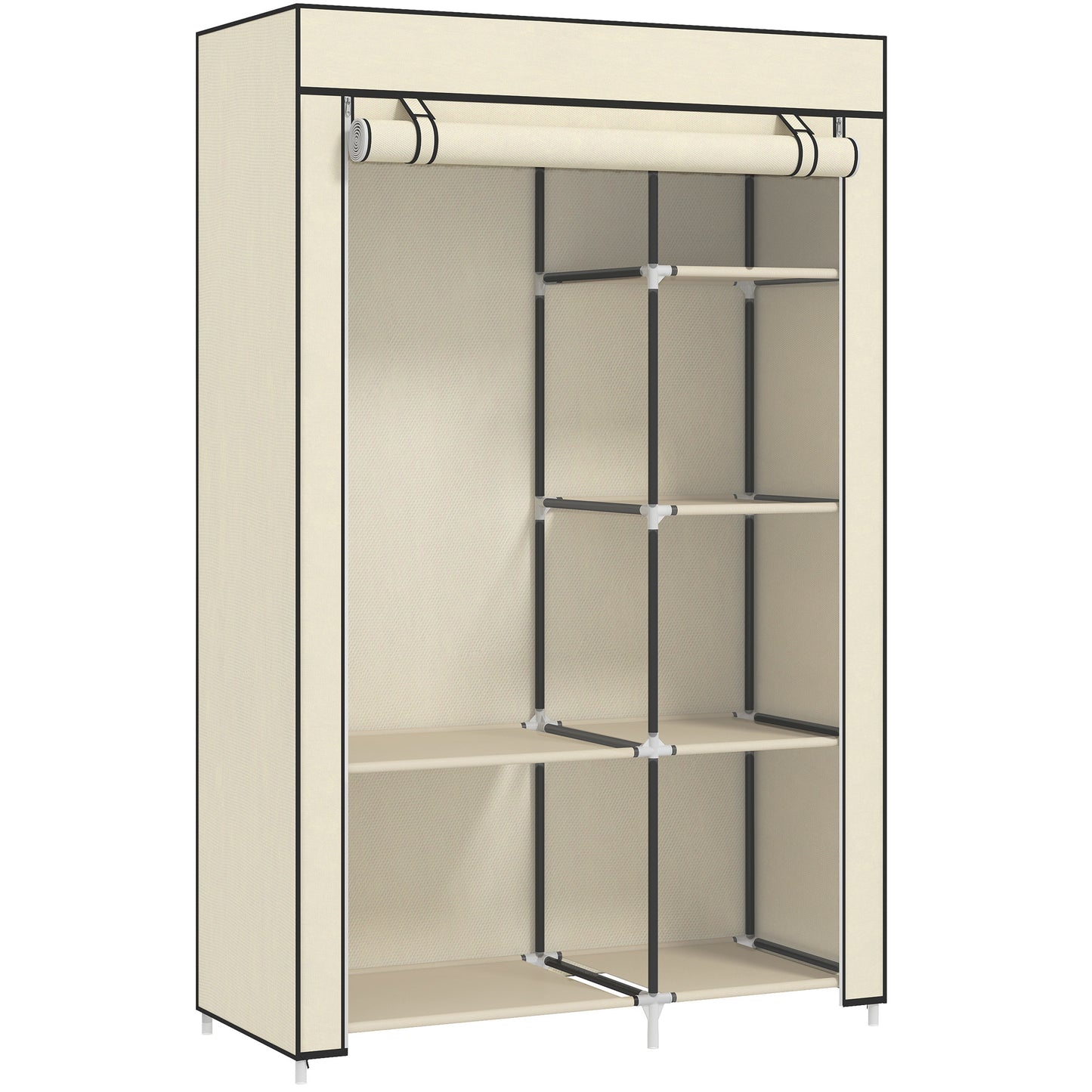 HOMCOM Fabric Wardrobe w/ Shelves Hanging Rail Foldable Wardrobe Cream