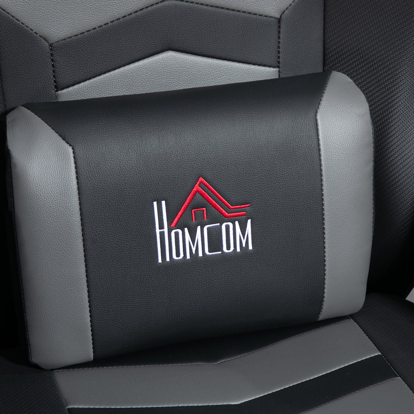 HOMCOM Massage Gaming Chair, Swivel Racing Video Gaming Recliner with Retractable Footrest, Headrest, Cup Holders and Side Pockets, Ergonomic High Back PU Leather Executive Desk Chair, Grey