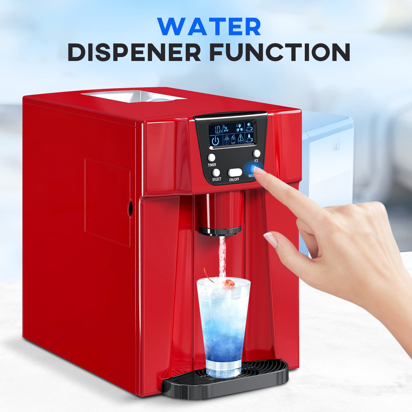 HOMCOM 3L Ice Maker Machine and Water Dispenser, 12kg in 24H, 2 Sizes 9 Ice Cubes Ready in 6-10 Mins Ice Machine, Red