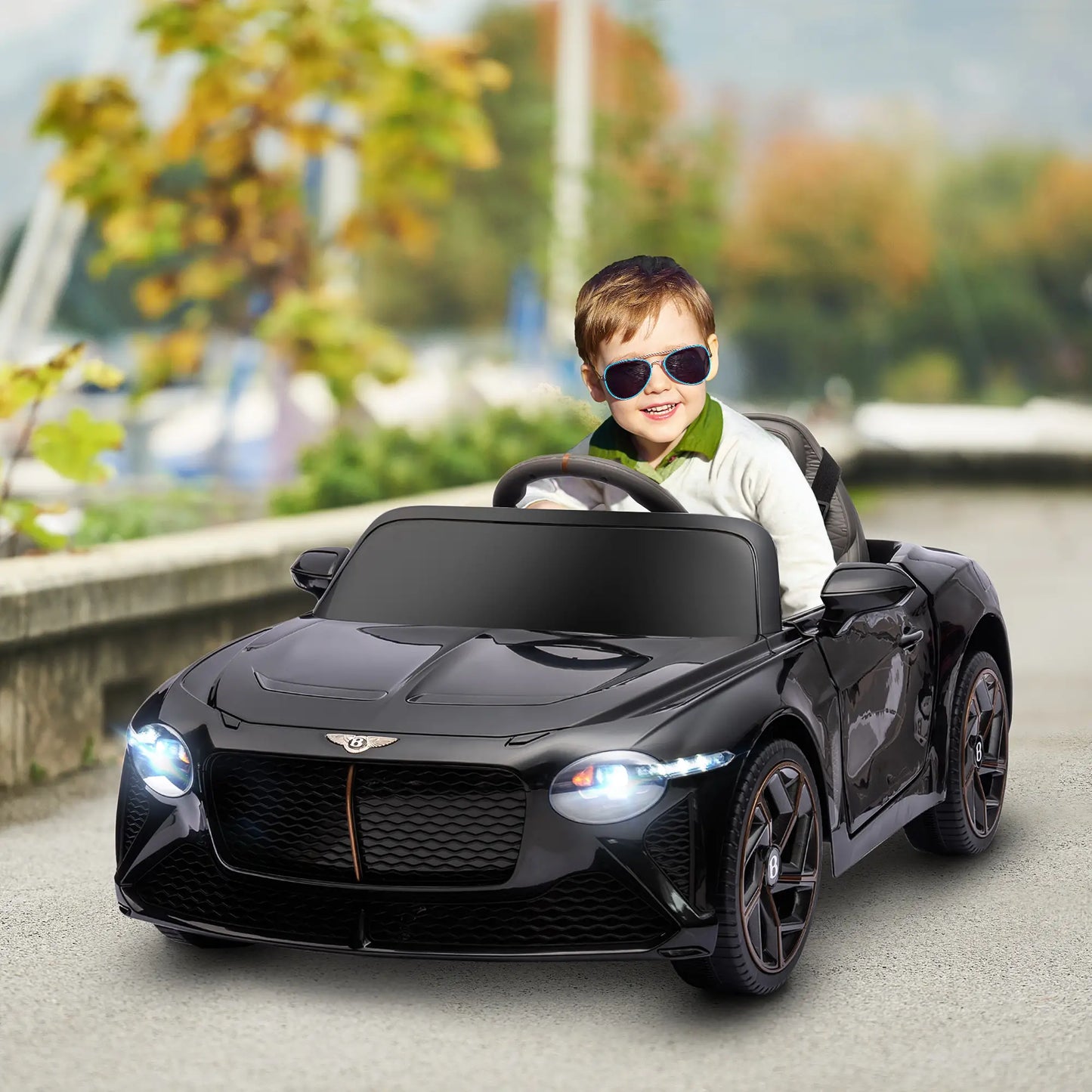 Bentley Bacalar Licensed 12V Kids Electric Car, with Remote Control, Horn, Lights, Music, Suspension Wheels, Black