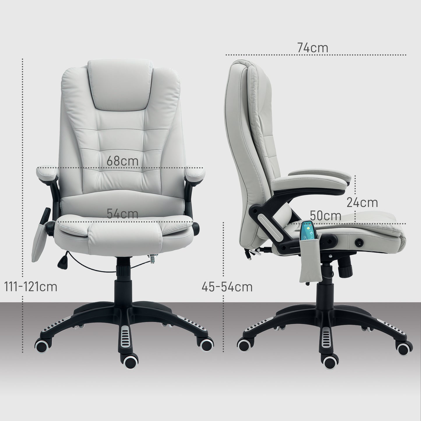 HOMCOM 6-Point Massage Office Chair with Seat Heated for Home Office, PU Leather High Back Executive Desk Chair with Adjustable Height and 360° Swivel for Work Study, Light Grey