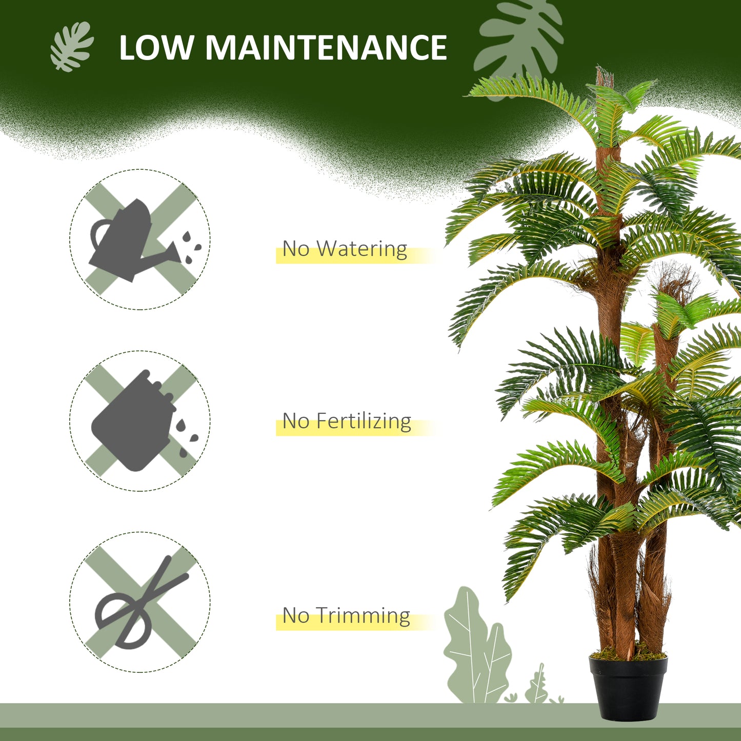Outsunny Artificial Plant Tropical Palm in Pot, Fake Plants for Home Indoor Decor, 150cm, Green