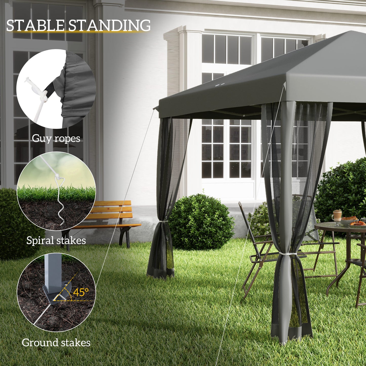 Outsunny 3 x 3Â m Pop Up Gazebo, 420D Garden Tent Canopy with Removable Mesh Sidewall Netting, Carry Bag for Garden Patio Outdoor, Light Grey