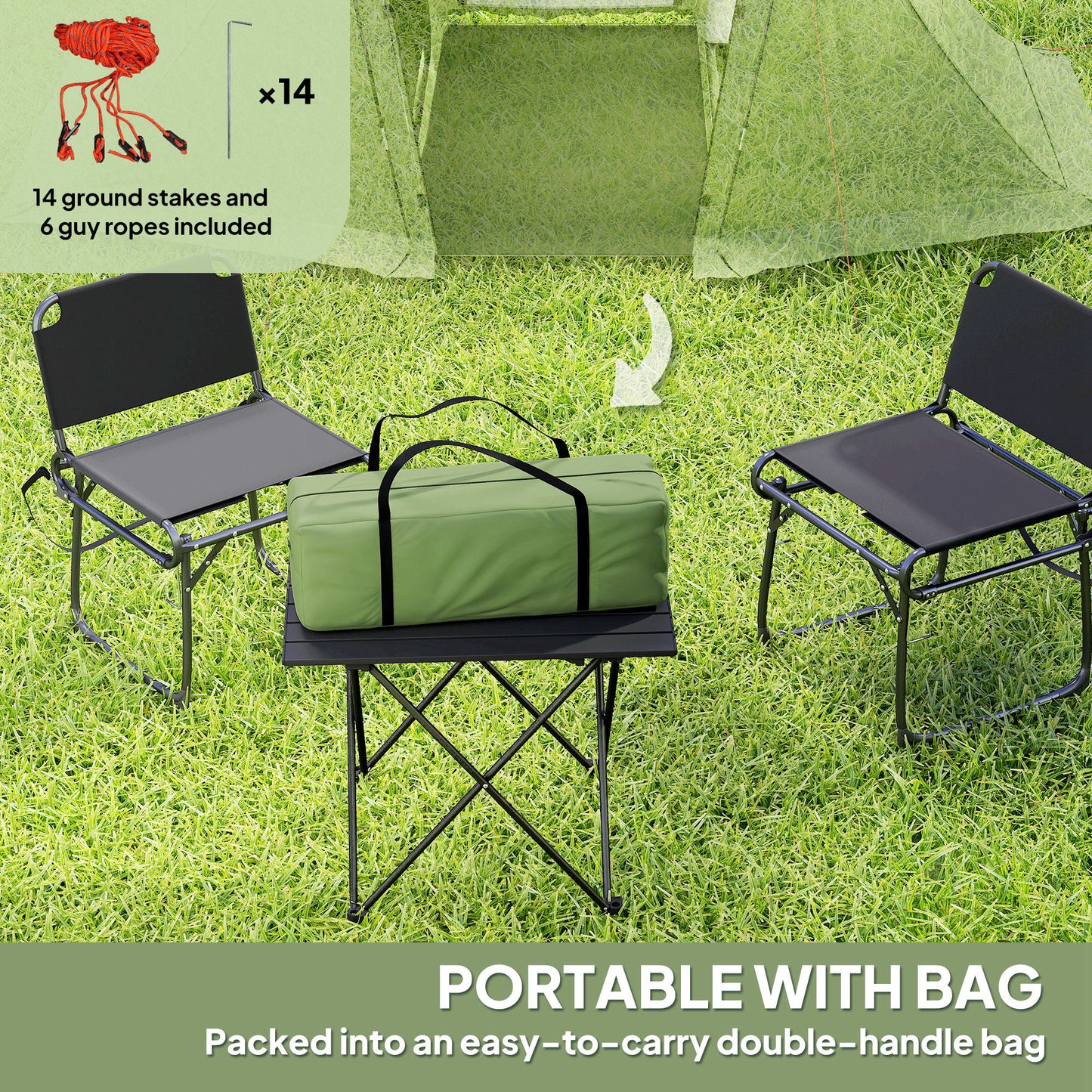 Outsunny 3 Man Camping Tent with Living Area and 2 Bedrooms, 3000mm Waterproof Family Tent with Sewn-in Groundsheet and bag, Portable Dome Shelter for Hiking, Festival, Backpacking, Green