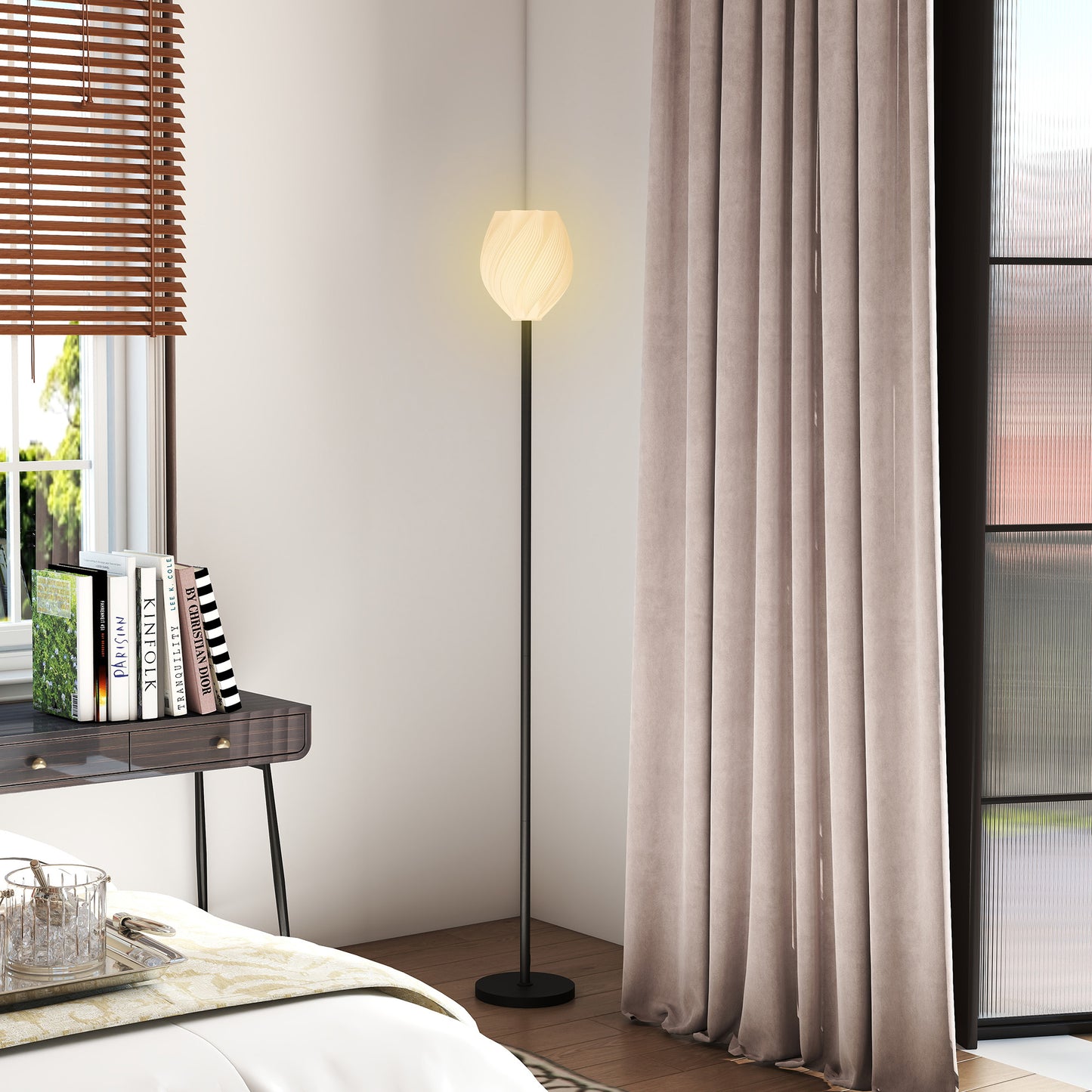 HOMCOM Flower Floor Lamp for Living Room, 3D Printed Modern Standing Lamp with Rose Shade & Foot Switch, Minimalist Tall Pole Lampshade for Bedroom, Office, E27 Holder without Bulb (25W Max), White