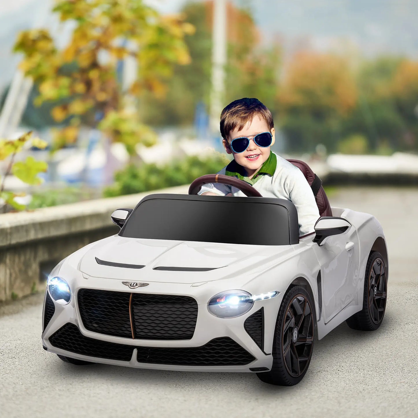 Bentley Bacalar Licensed 12V Kids Electric Car, with Remote Control, Horn, Lights, Music, Suspension Wheels, White