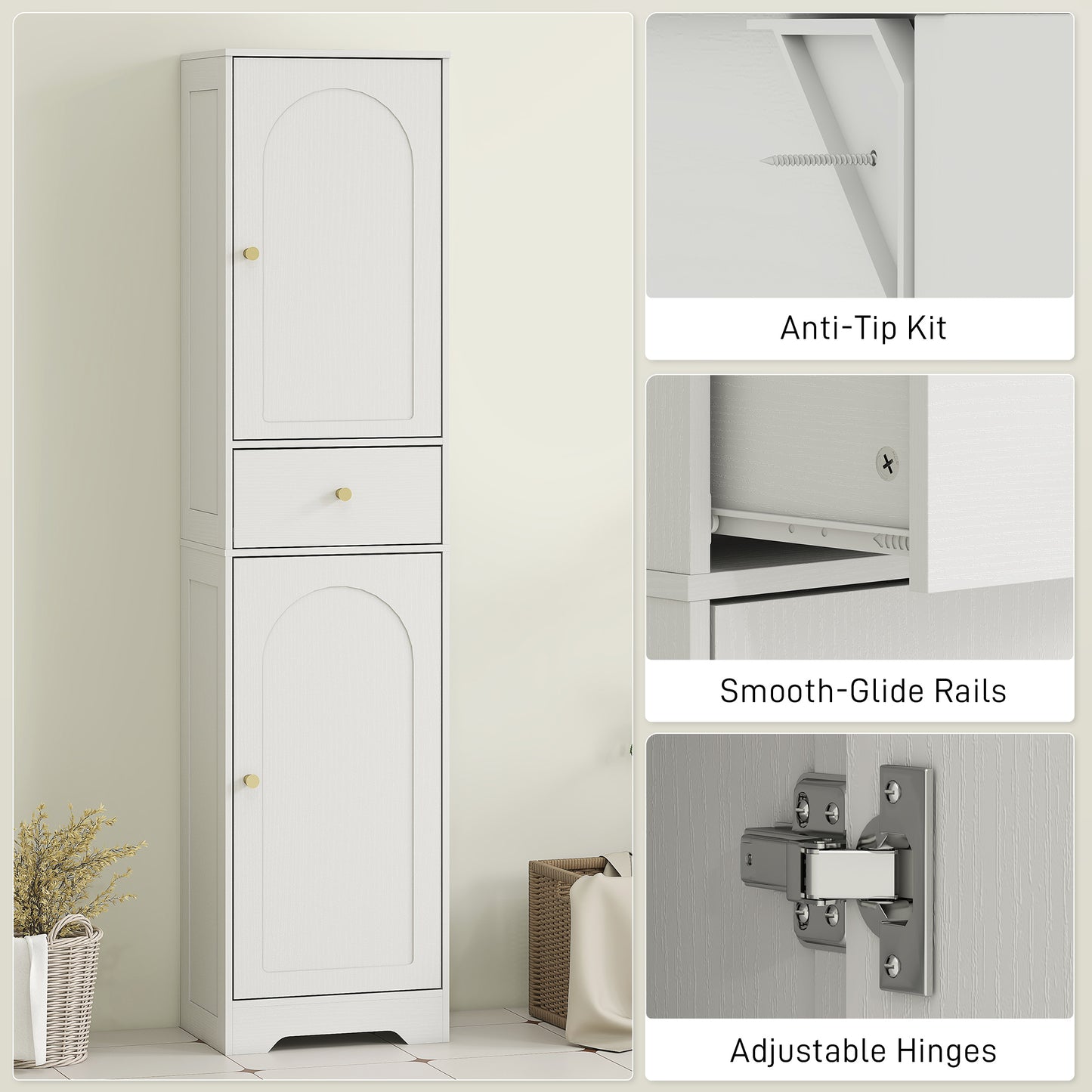 HOMCOM Tall Bathroom Cabinet with Arched Doors - White