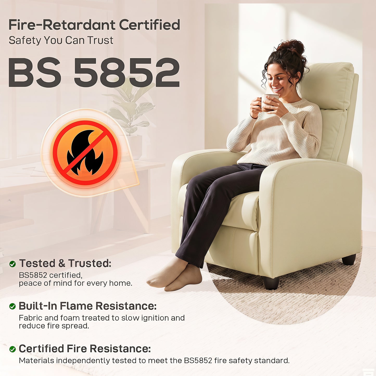 HOMCOM Recliner Armchair, Massage Faux Leather Push Back Reclining Chair with Adjustable Leg Rest, Side Pocket, Cream White