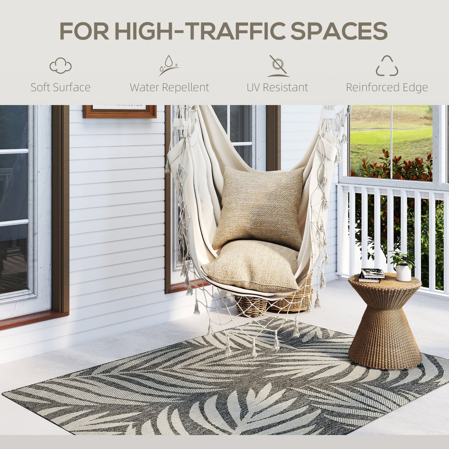 HOMCOM UV Resistant Indoor & Outdoor Area Rug, Easy-Cleaning Machine Washable Rug for Patio, Garden, Kitchen, Bathroom or Living Room, 170 x 120 cm, Grey