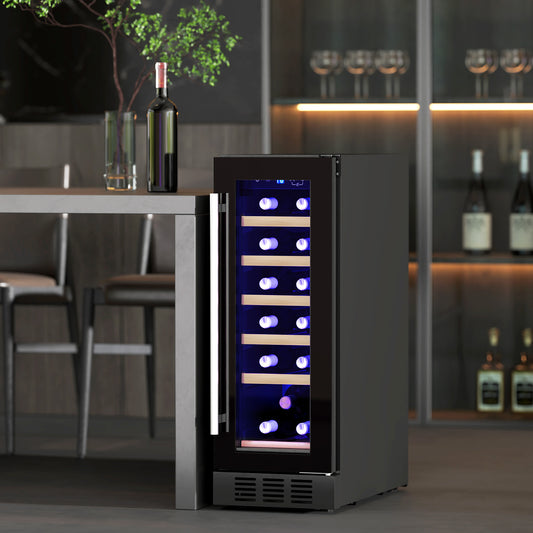 HOMCOM 19 Bottle 5-18' Wooden Rack Wine Fridge - Black