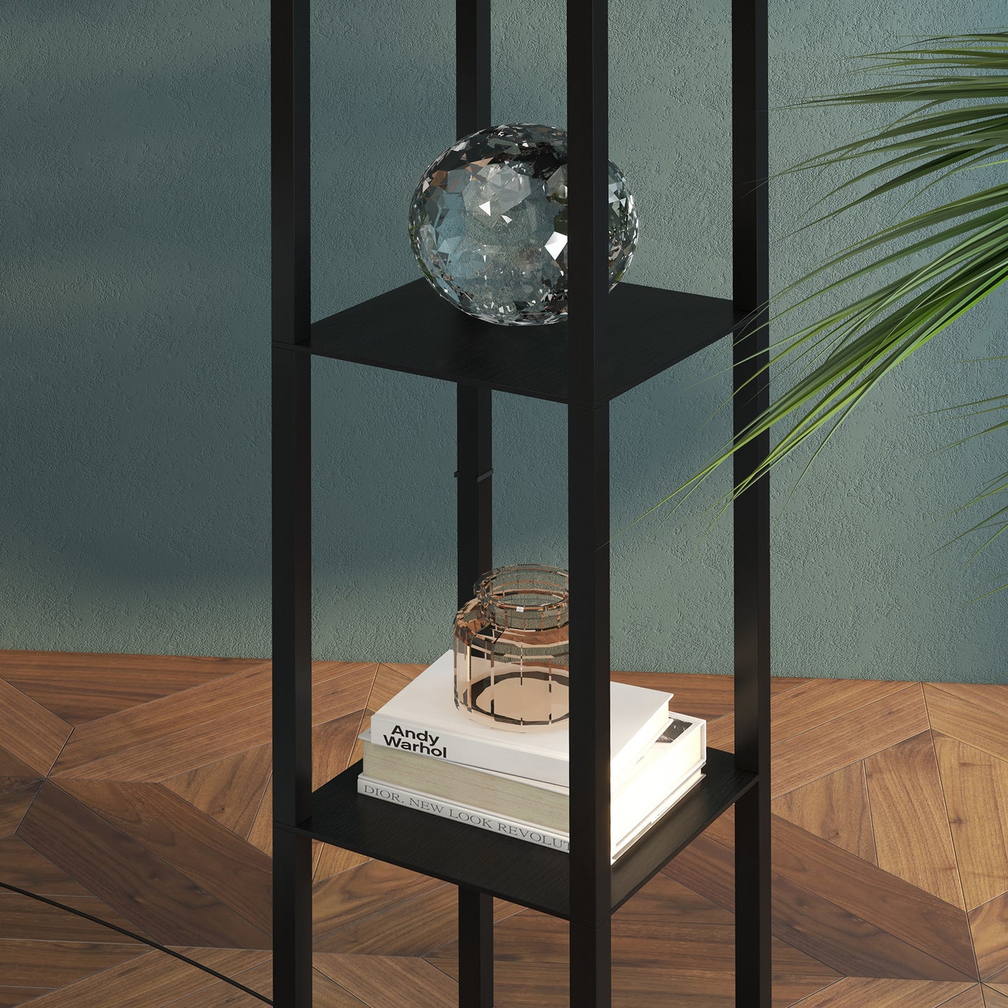 HOMCOM Floor Lamp with Shelves and Top Light, Modern Corner Standing Lamp for Living Room, Bedroom, Bulb not Included, Black