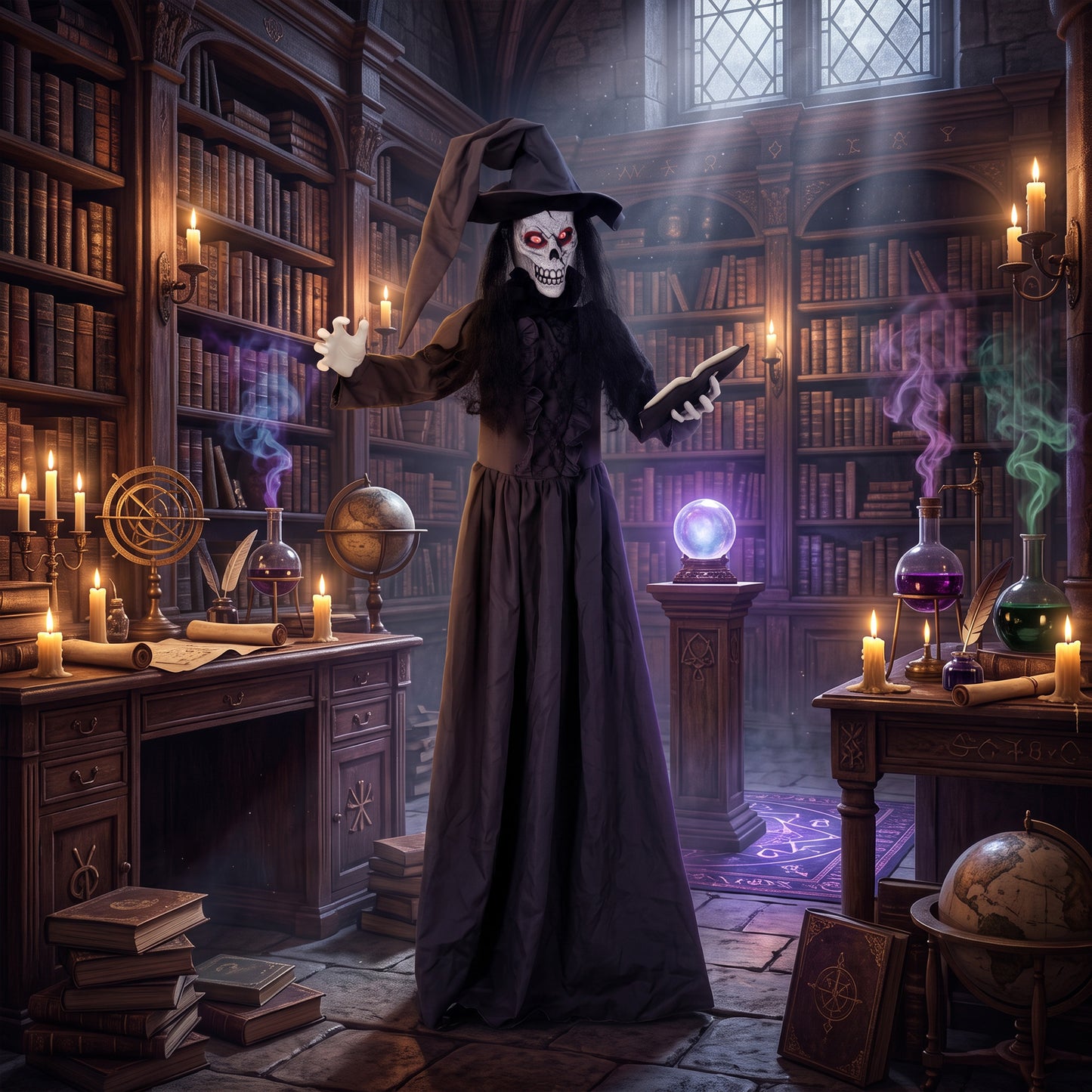 HOMCOM 180cm Life Size Animated Witch Halloween Decorations Outdoor Indoor, Scary Halloween Animatronics Decor