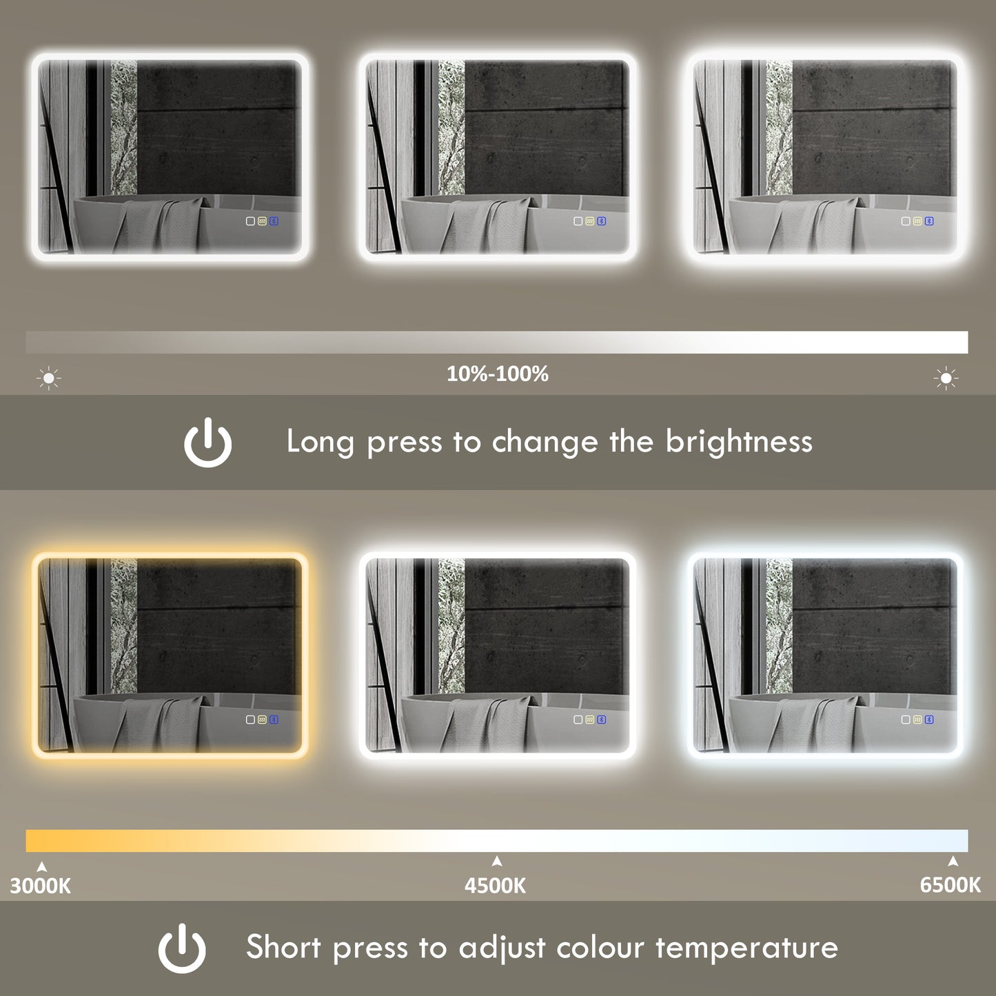 HOMCOM 80 x 60cm LED Bathroom Mirror, with Bluetooth - Silver Tone