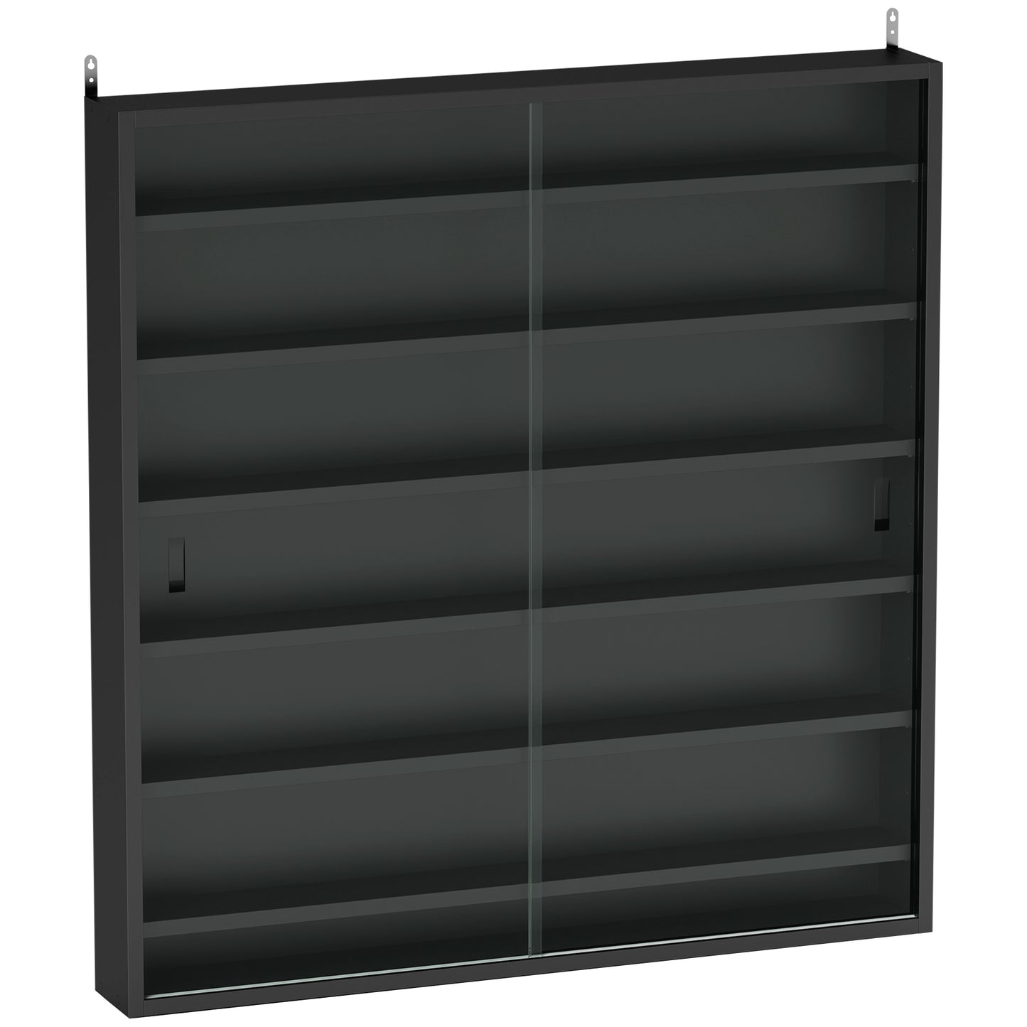 HOMCOM Six Shelf Display Cabinet, with Glass Doors - Black