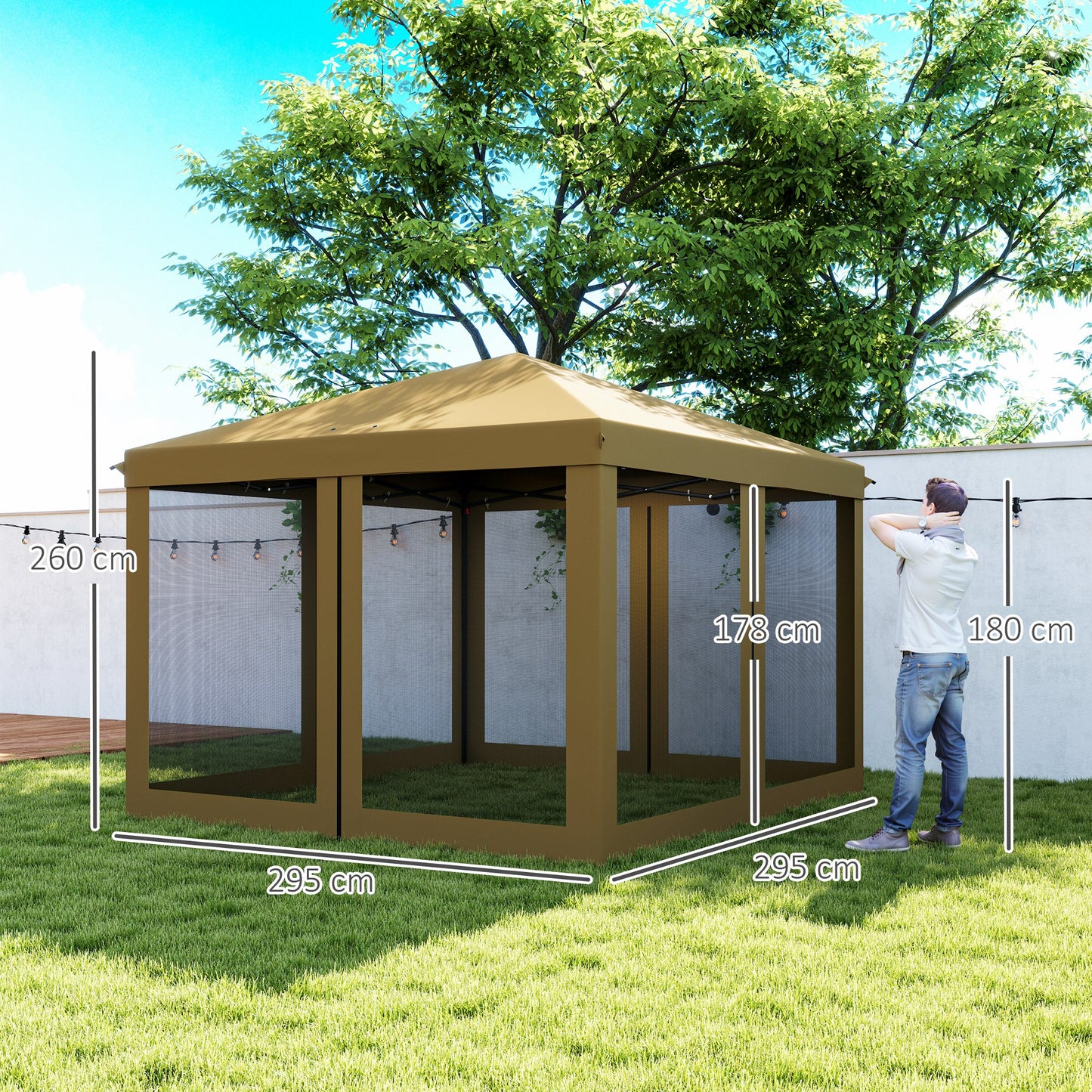 Outsunny 3 x 3Â m Pop Up Gazebo, 420D Garden Tent Canopy with Removable Mesh Sidewall Netting, Carry Bag for Garden Patio Outdoor, Khaki