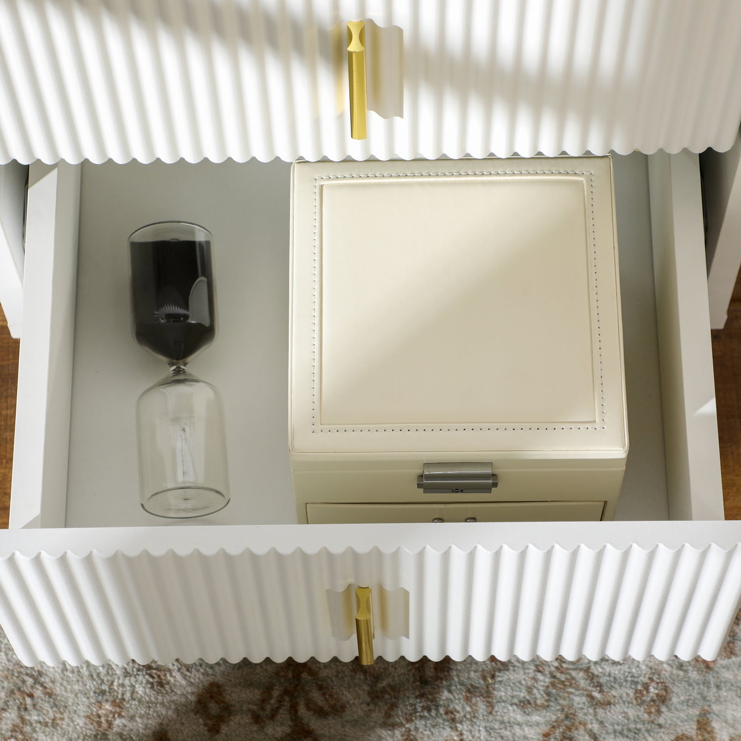 Set of 2 Elegant Chest of Two Drawers - White/Gold-Tone