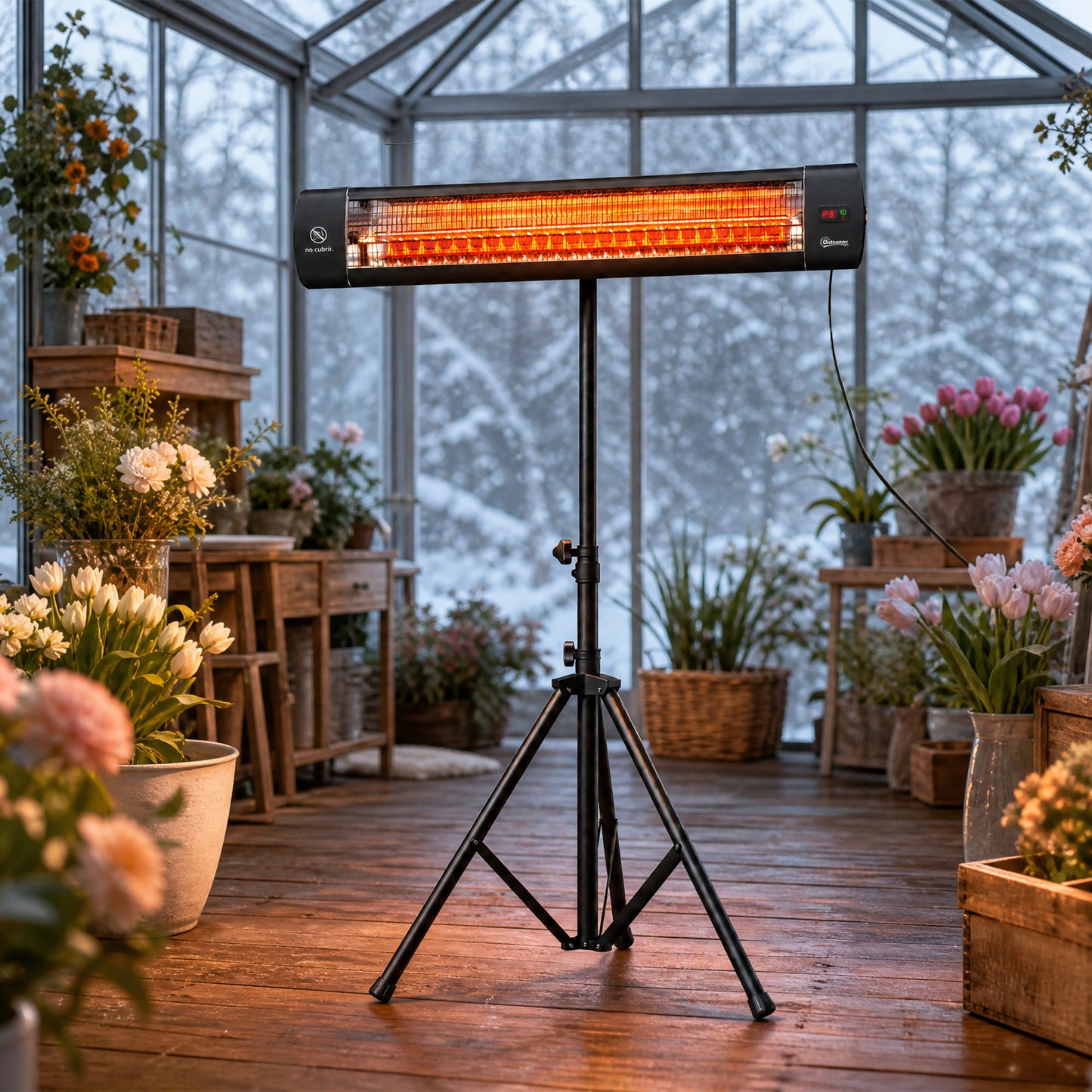 Outsunny 2500 W Electric Infrared Patio Heater, IP65 Outdoor Garden Heater with Tripod, 3 Heat Settings, 24H Timer, Black