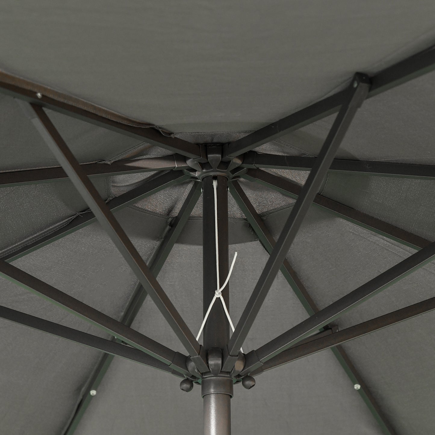 Outsunny Φ2.7m Garden 24 LED Light Parasol Solar Outdoor Tilt Sun Umbrella Patio Club Party Event Manual Sun Shade w/ Hand Crank and 8 Ribs, Grey