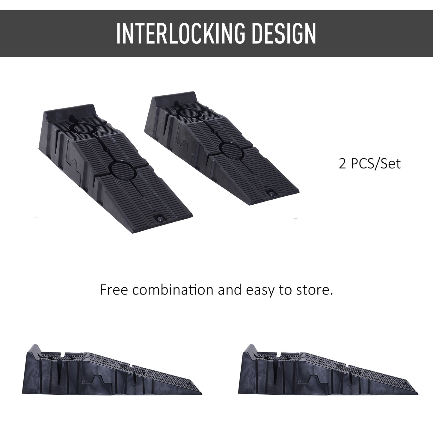 DURHAND 2 Pieces Car Ramps Heavy Duty 2.5 Ton Motorhome Levelling Ramps, Plastic Garage Workshop Car Lift, Portable Automotive Vehicle Campervan Car Ramp, Black