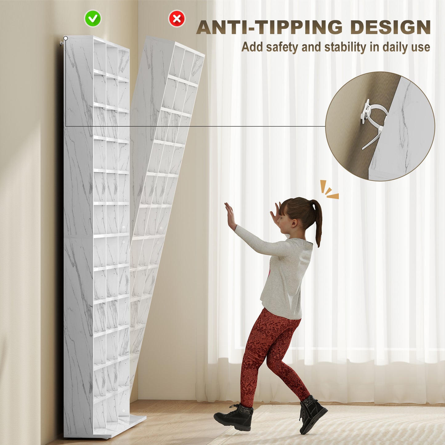 HOMCOM CD Storage Unit with Adjustable Shelves, 102 x 195 cm, Marble Effect