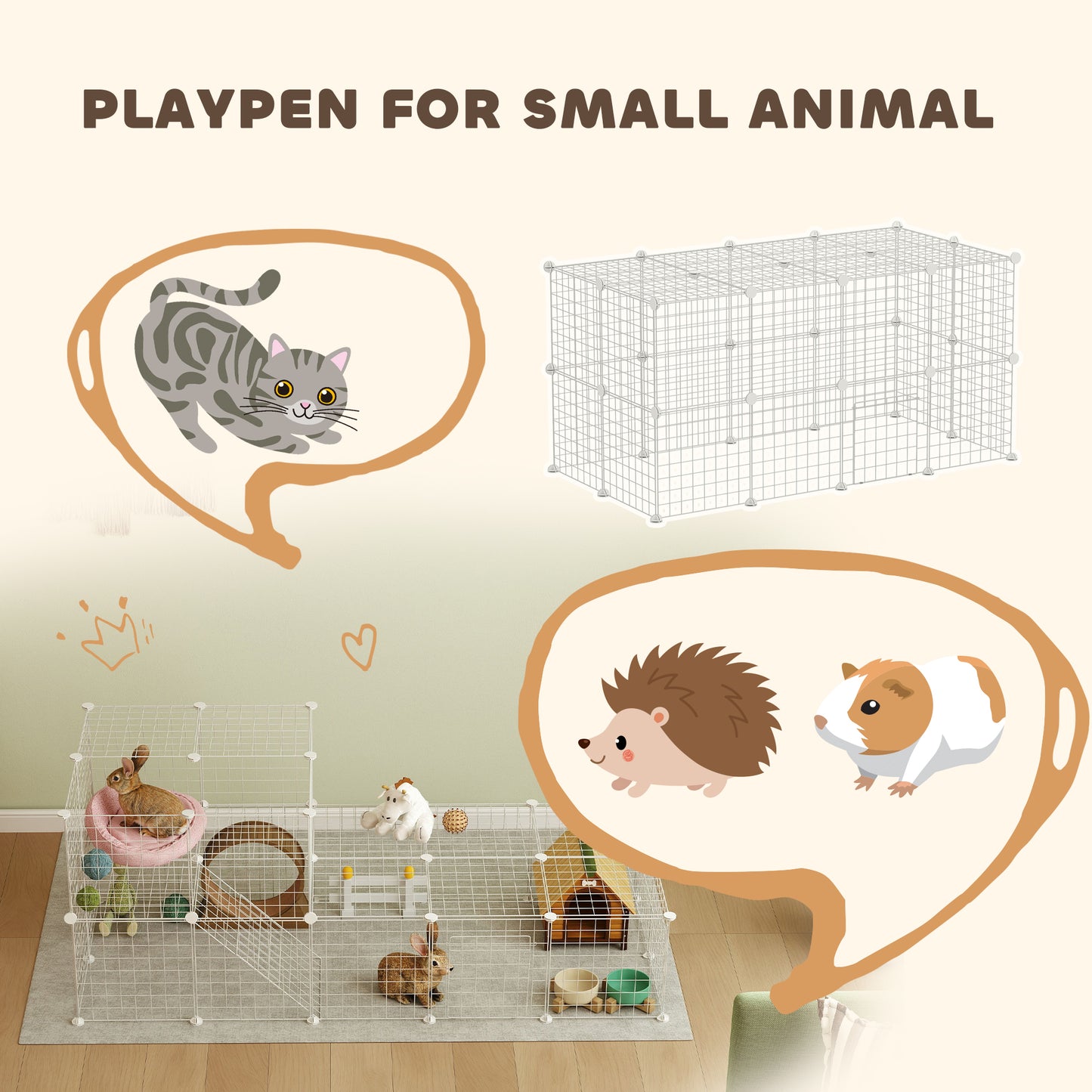 PawHut DIY 36 Panel Pet Playpen Metal Wire Fence for Chinchilla, Hedgehog, Bunny, Indoor, Outdoor Use, White