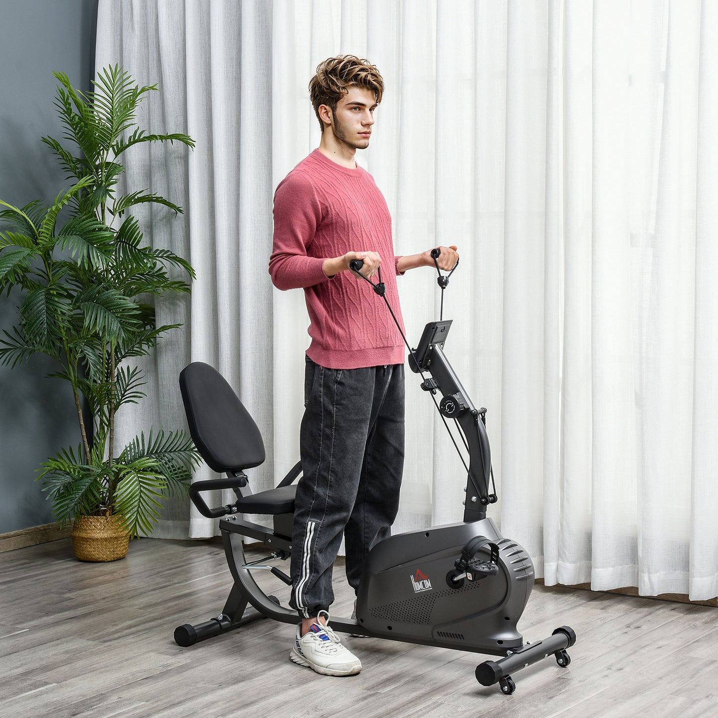 HOMCOM Recumbent Exercise Bike Magnetic Resistance & Adjustable Seat Indoor Cardio Bike for Home Fitness, Black