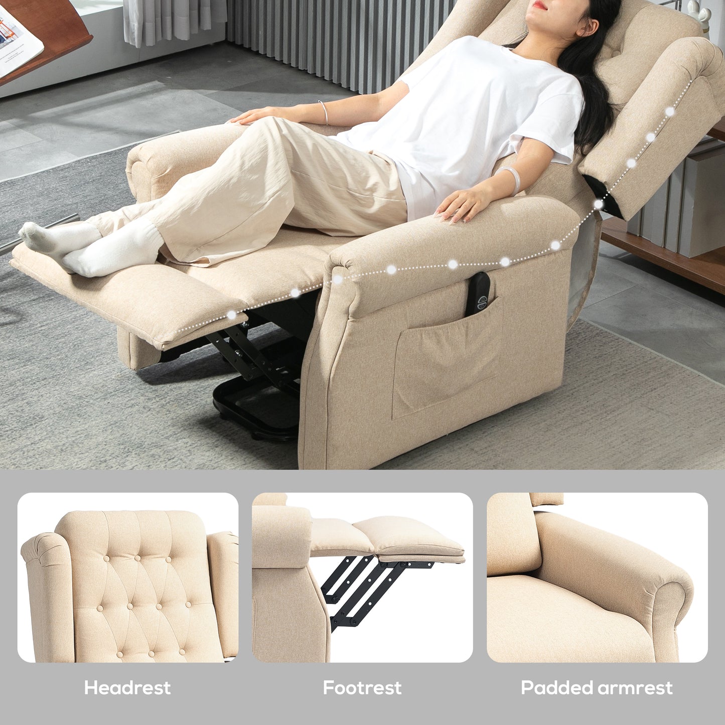 HOMCOM 45° Lifting Riser and Recliner Armchair - Beige