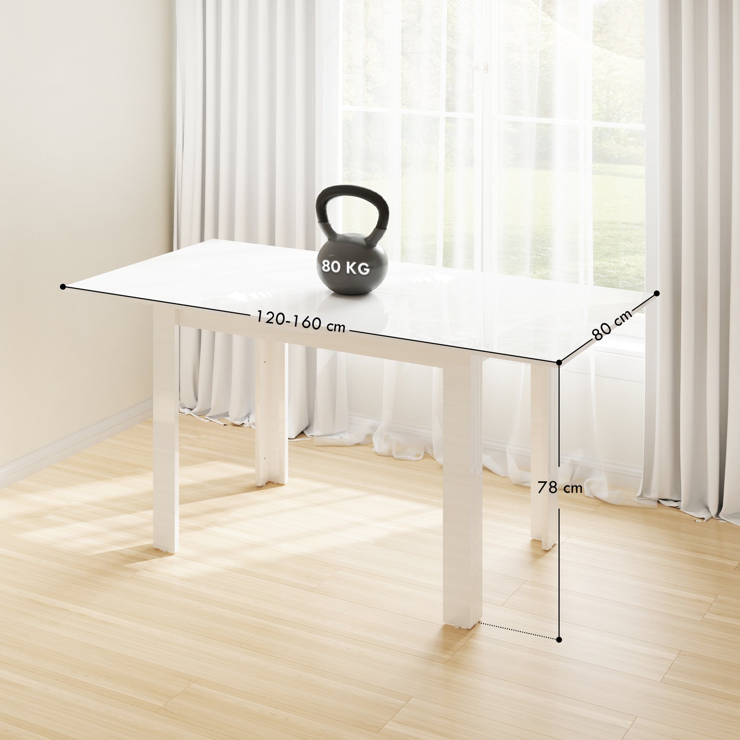 HOMCOM Extending Six-Person High Gloss Dining Table - White