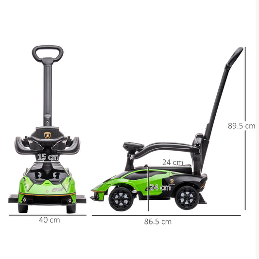 AIYAPLAY Kids 2-In-1 Lamborghini Ride-On and Stroller, with Horn - Green - LiamsBargains.co.uk