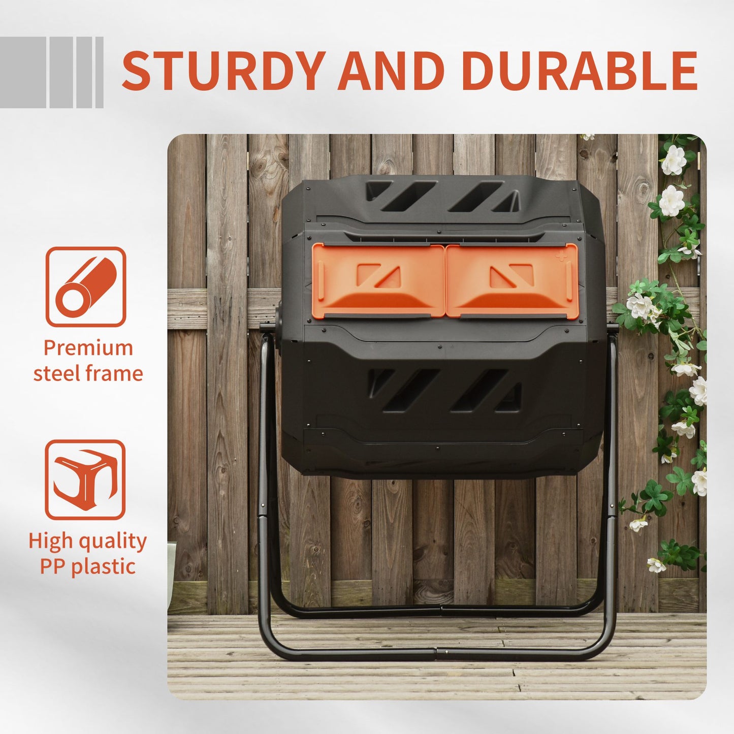 Outsunny 160L 360° Rotating Dual Chamber Composter - Orange