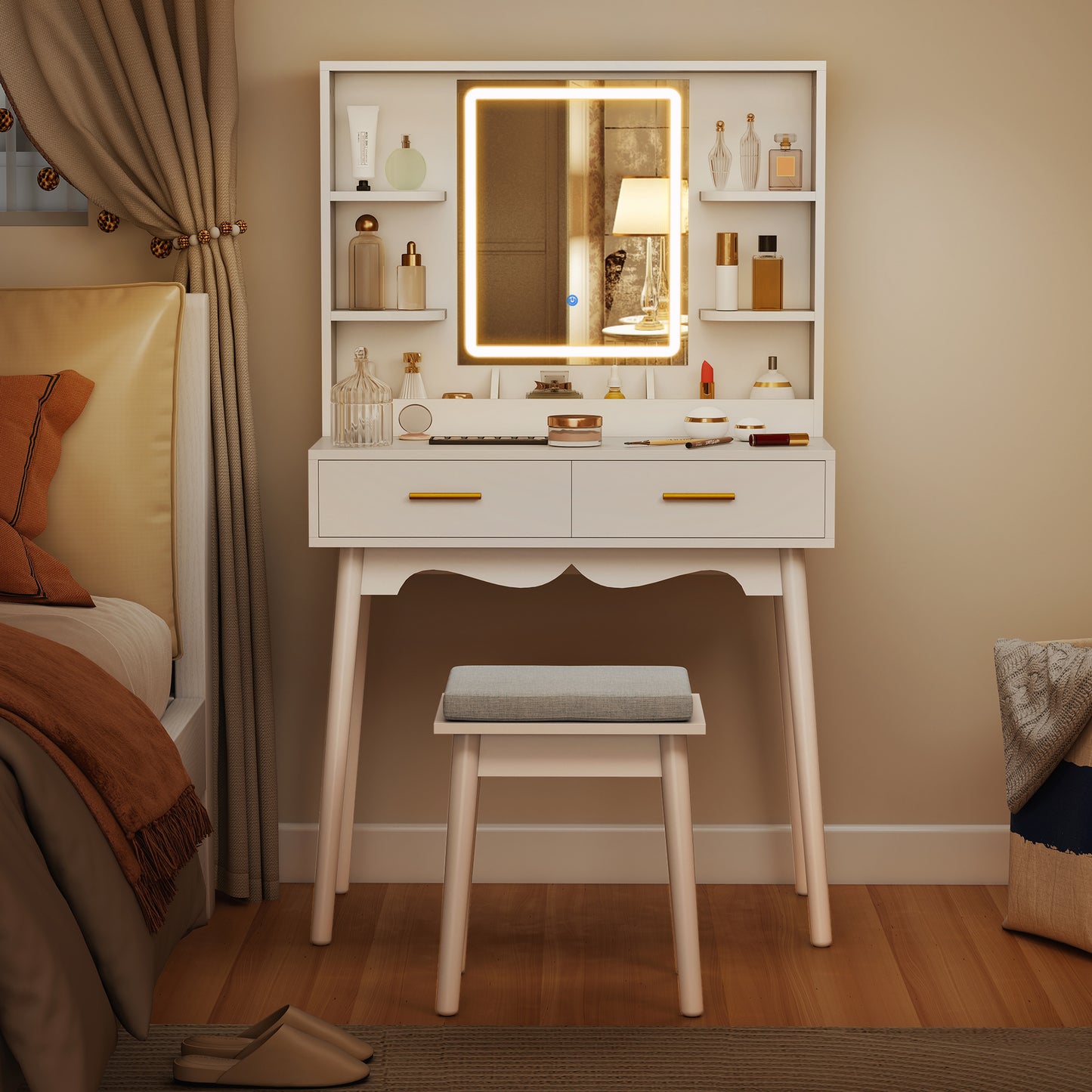 HOMCOM Elegant Dressing Table, with LED Mirror - White
