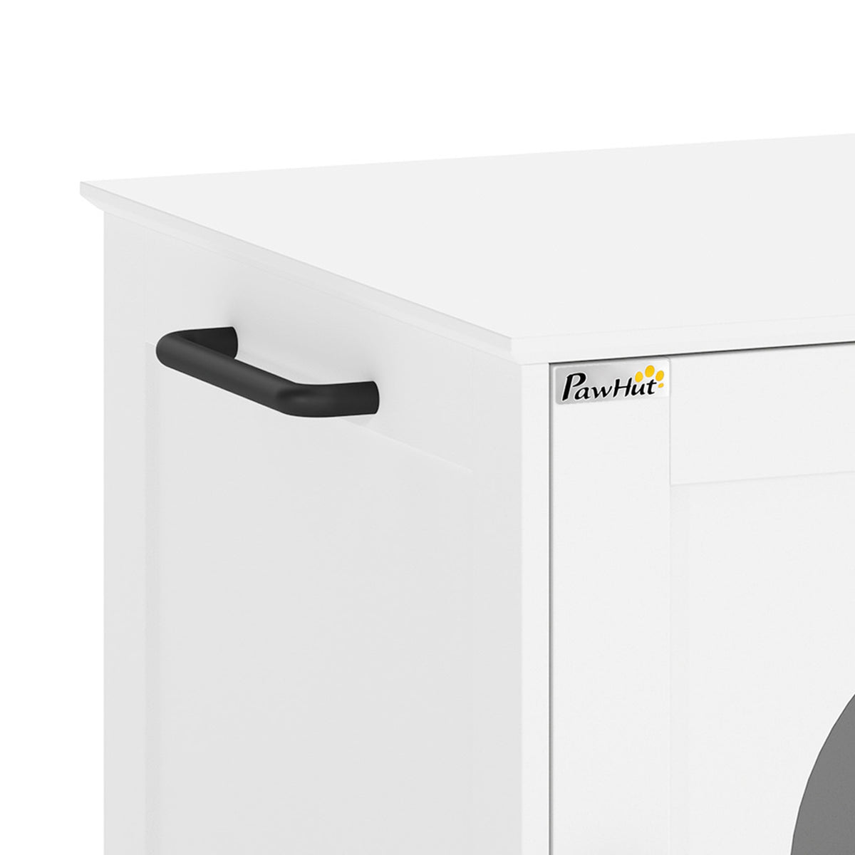 PawHut Cat Litter Box Enclosure, Hidden Litter Box Furniture with Side Hook, Wooden Cat Washroom Storage Cabinet, White