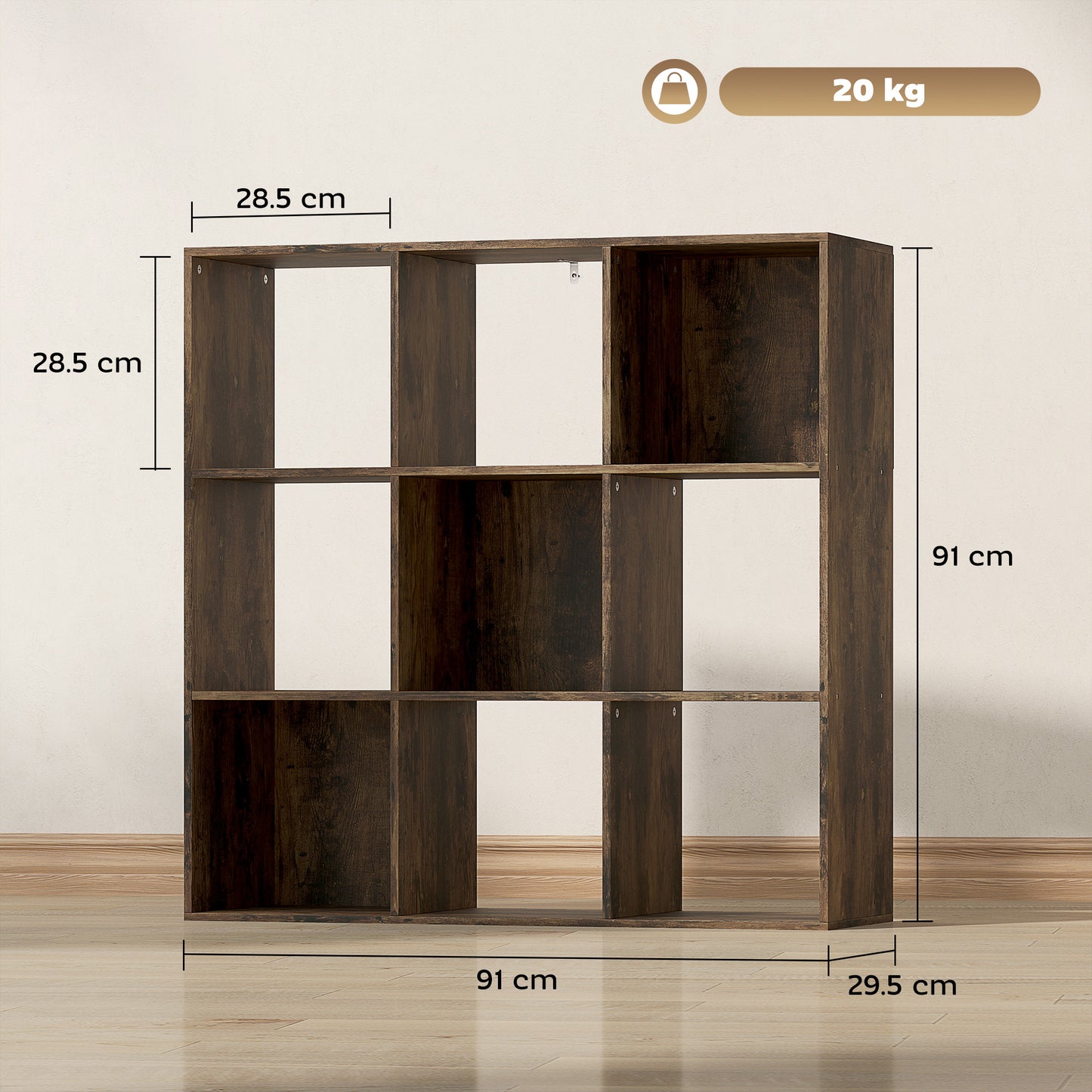 HOMCOM Nine-Cube Storage Shelf - Rustic Brown