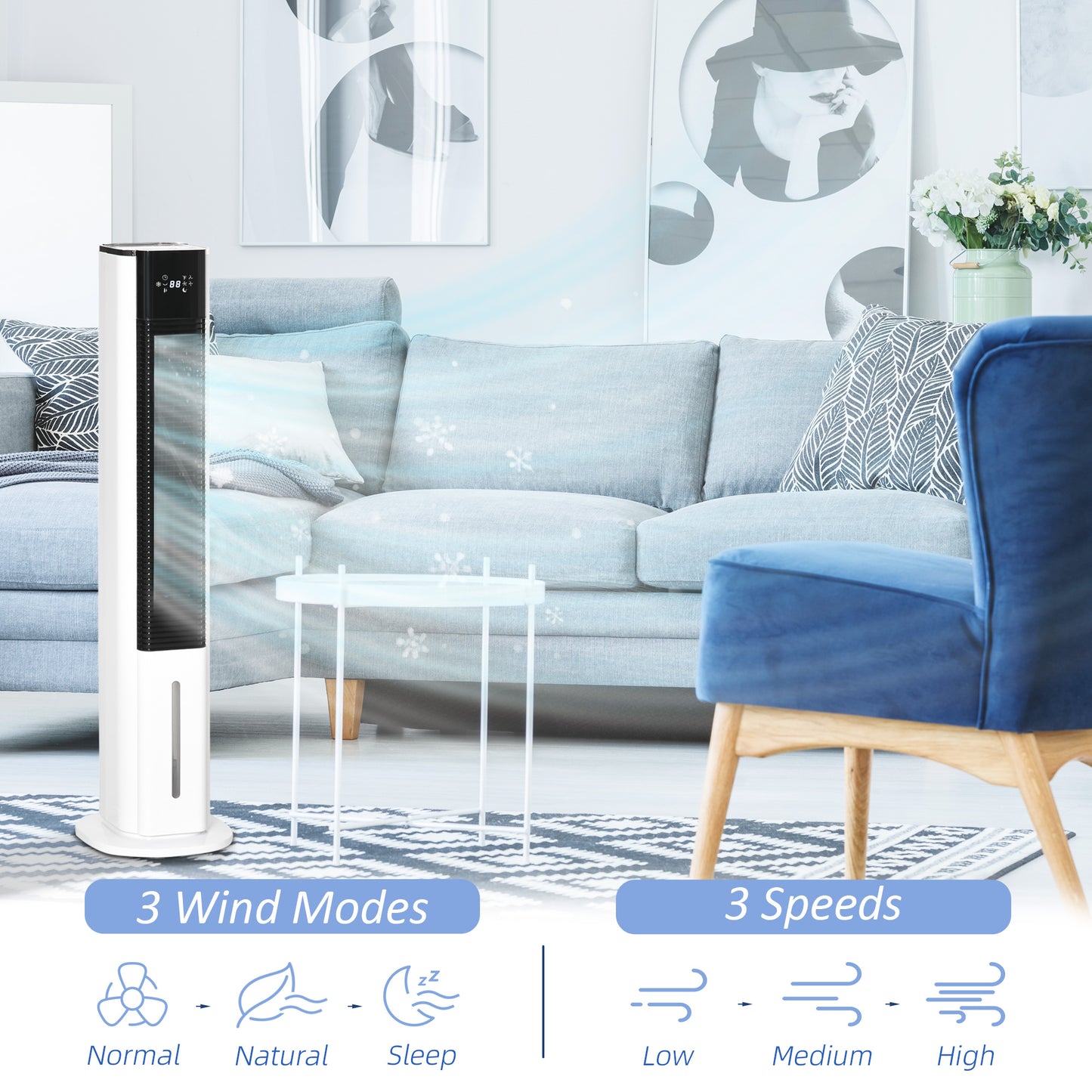 HOMCOM Portable Air Cooler, 6L Tank Humidifier Evaporative Ice Cooling Fan Water Conditioner Unit with 3 Modes, 3 Speed, Remote, Timer, Oscillating for Home Bedroom, White
