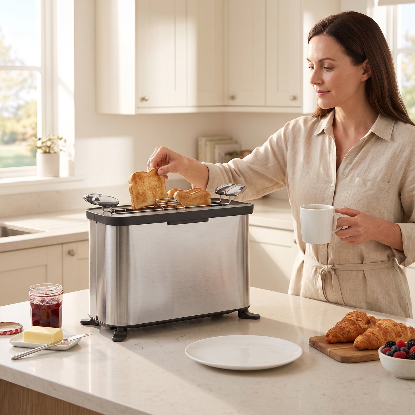 HOMCOM 3-in-1 Electric Mini Oven, Long Slot Toaster and Tabletop Grill, with LED Display, 60 Min Timer, Stainless Steel, 1700W